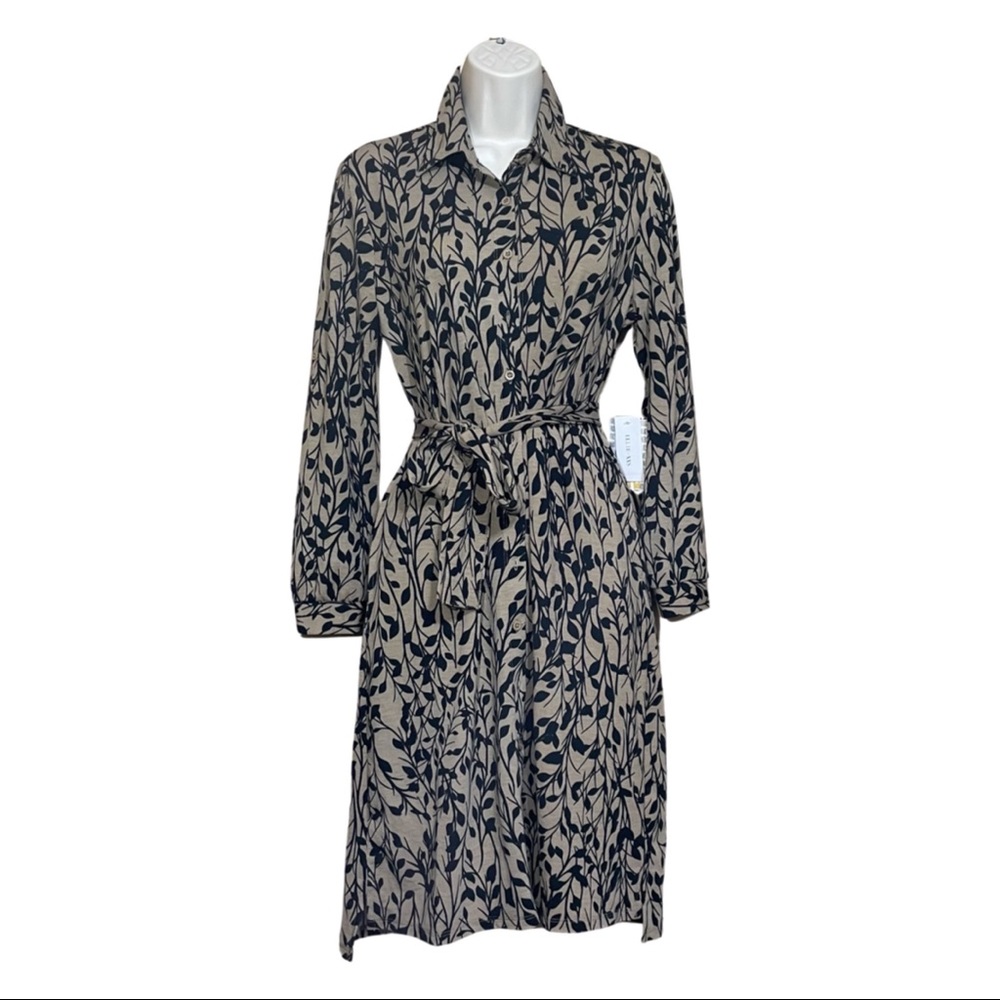 NWT LuLaRoe Ellie Button Down Dress Brown Black Floral Long Sleeve Belted XXS
